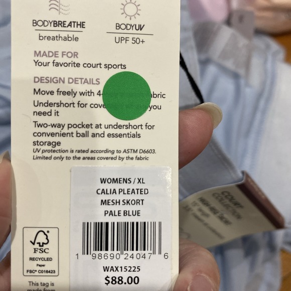 Calia Skort Pleated Mesh High-Rise Blue Court Athletic‎ Tennis XL $88 - Picture 5 of 5